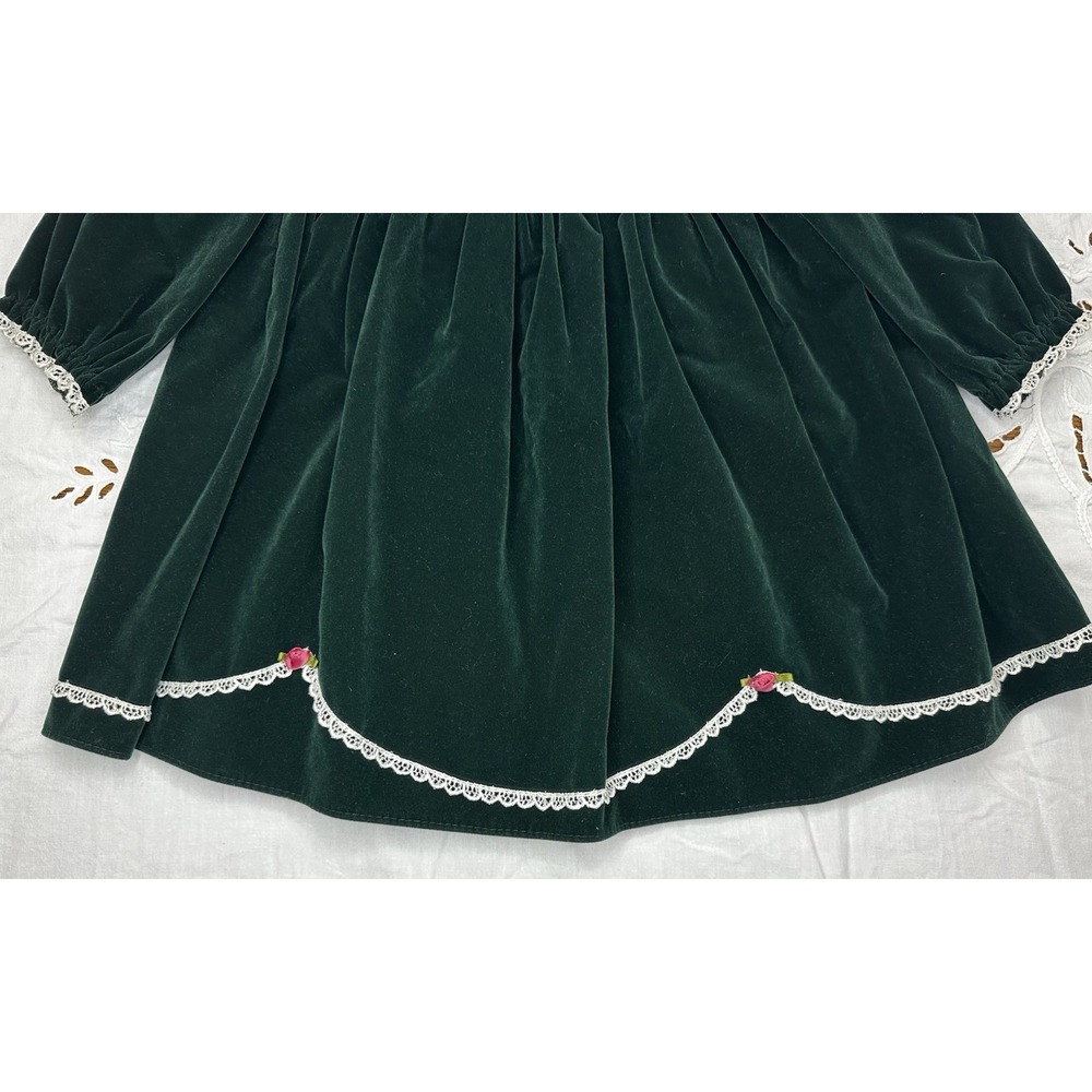 Jo Lene Made In USA -Vintage- 2T Green Velvet - Lace Rosettes - Picture 3 of 6